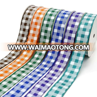 Support Customized Polyester Grosgrain Plaid Ribbon