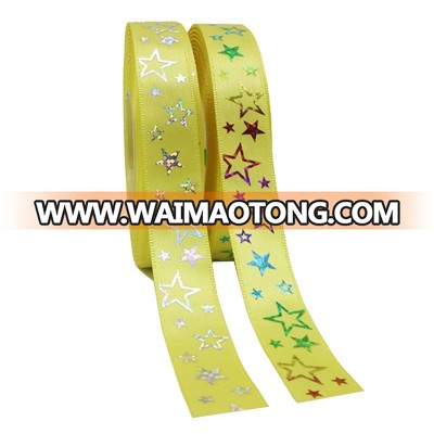 Decoration Printing Stars Polyester Custom Gold Satin Ribbon